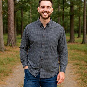 Haggar Blue Check Button Down Academia Preppy Dress Long Sleeve Shirt Y2K Men XL